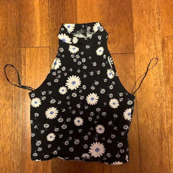 black high neck shirt with blue flowers - Picture 1 of 1